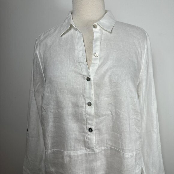NWT J.Jill Love Linen White 1/2 Button Popover Tunic Top Shirt Size S Linen - Picture 3 of 16